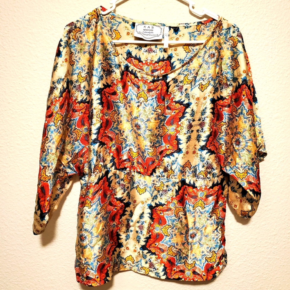Batwing floral silk top